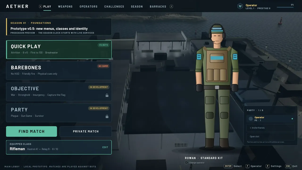 Aether's Play menu