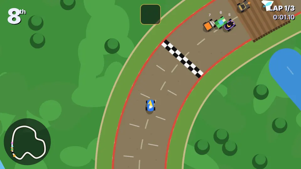 The camera turns with your kart