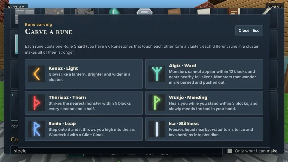 Choosing a rune to carve